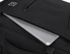 Black laptop bag with a clear compartment showing a laptop inside, brand logo visible.